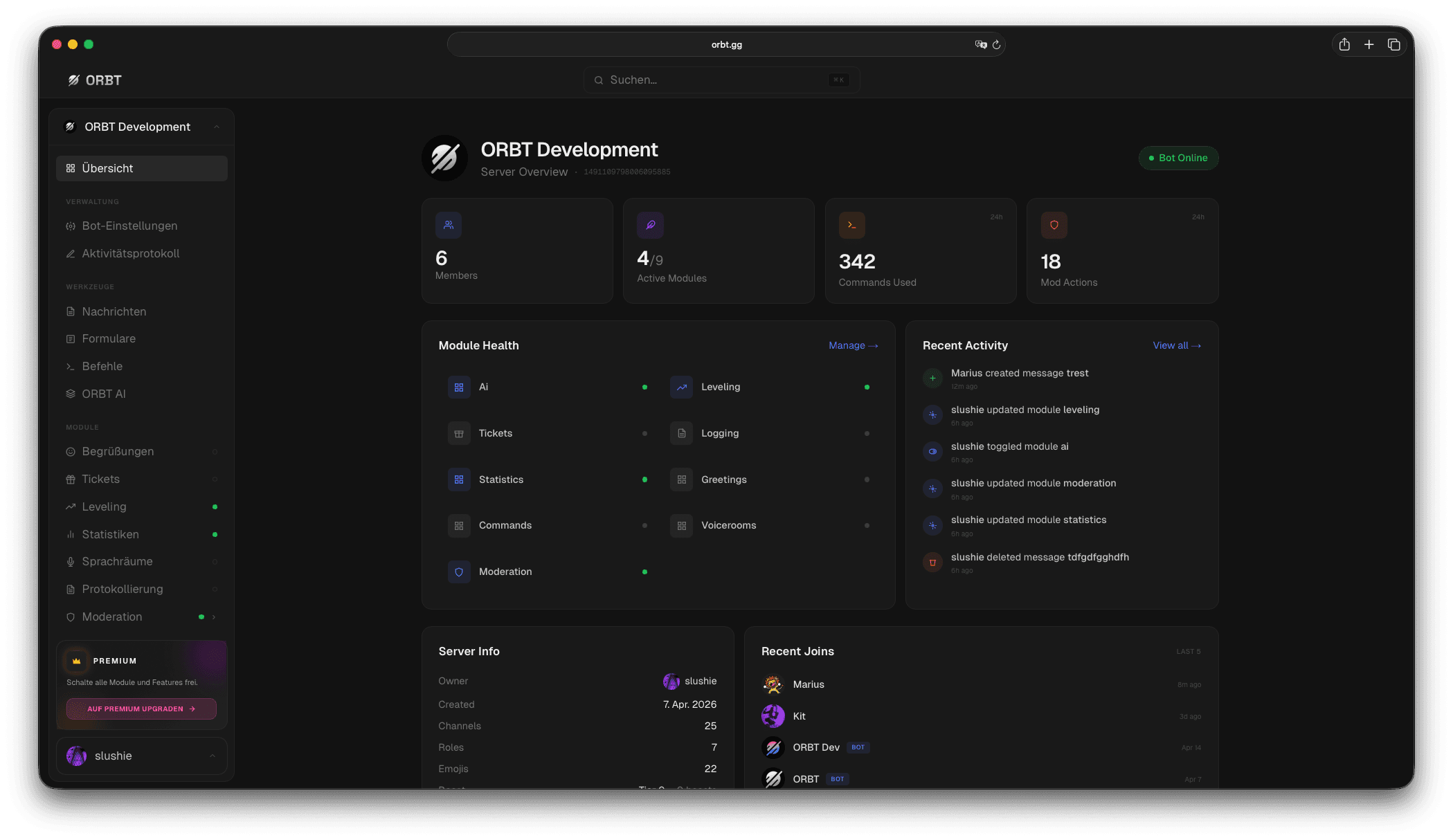 KrümelBot dashboard preview